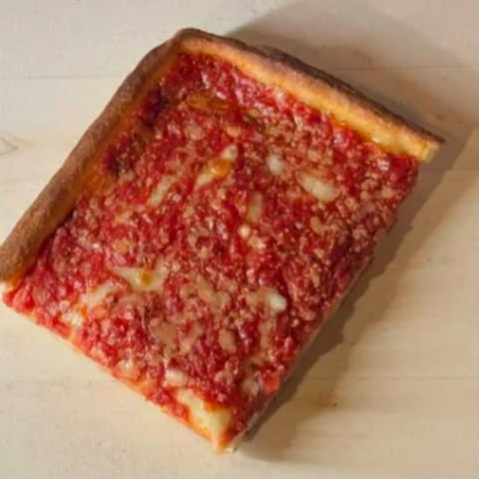 Rosa's Upside Down Sicilian Pizza Slice.