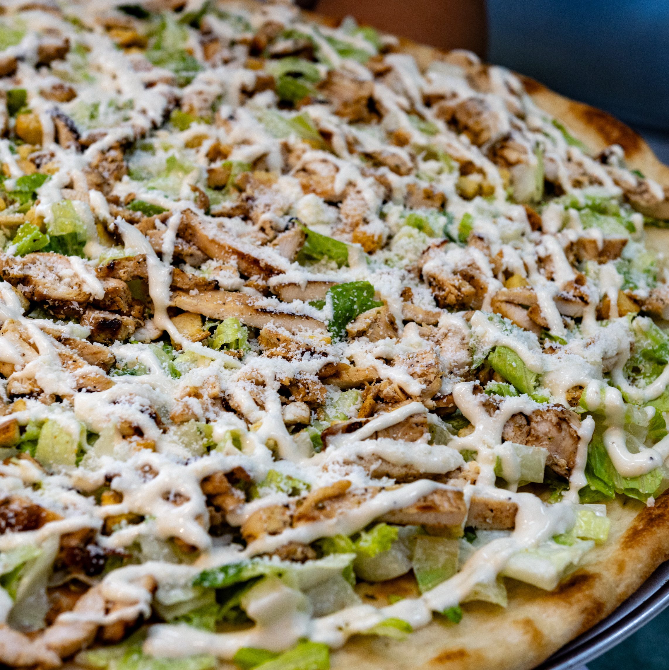 Grilled Chicken Caesar Pizza Pie.